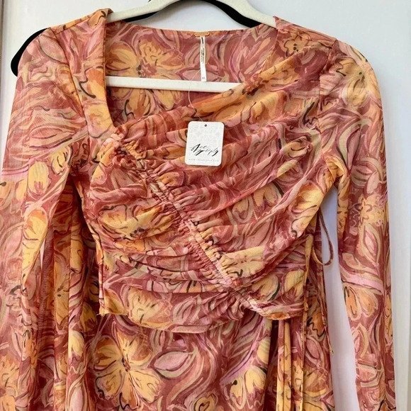 NWT Free People Supernova Set Two Piece Skirt Crop Top Long Sleeve Pink Large - Picture 6 of 16